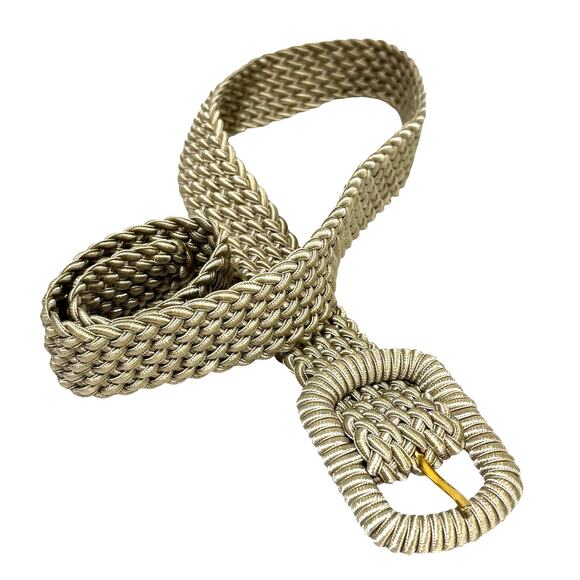 Liz Claiborne braided beige & cream satin synthetic braid woven belt size M - Picture 5 of 6